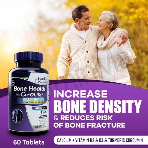 Earth’s Creation Bone Health with Calcium, Turmeric, Vitamin D & Vitamin K2 – 60 Tablets – Support Bone Health, Increase Bone Density