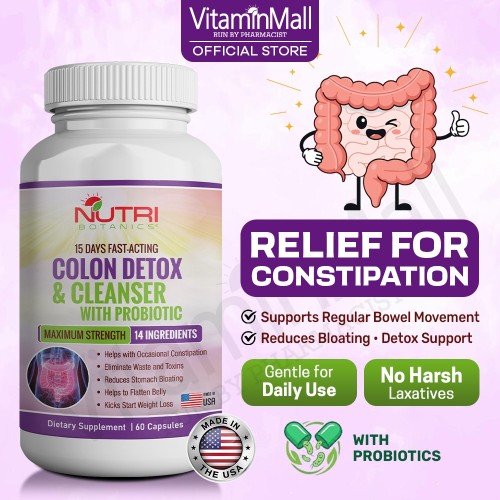 Nutri Botanics Colon Detox & Cleanser with Probiotics for Weight Loss – 15 Days Fast Acting Colon Cleanse – Natural Laxatives for Constipation Relief, Reduce Bloating, Eliminate Waste and Toxins – 60 Detox Capsules Nutri Botanics Colon Detox & Cleanser with Probiotics for Weight Loss – 15 Days Fast Acting Colon Cleanse – Natural Laxatives for Constipation Relief, Reduce Bloating, Eliminate Waste and Toxins – 60 Detox Capsules