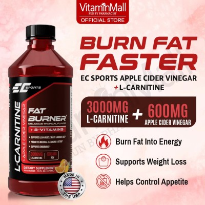 EC Sports Liquid L Carnitine + Apple Cider Vinegar - Supplement for Weight Loss - Boosts Energy - Fat Burner for Women & Men - Increases Metabolism