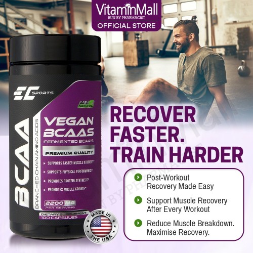 EC-Sports 100% BCAA 2:1:1 Branched Chain Amino Acid - 100 Capsules - Promote Muscle Protein Synthesis EC-Sports 100% BCAA 2:1:1 Branched Chain Amino Acid - 100 Capsules - Promote Muscle Protein Synthesis