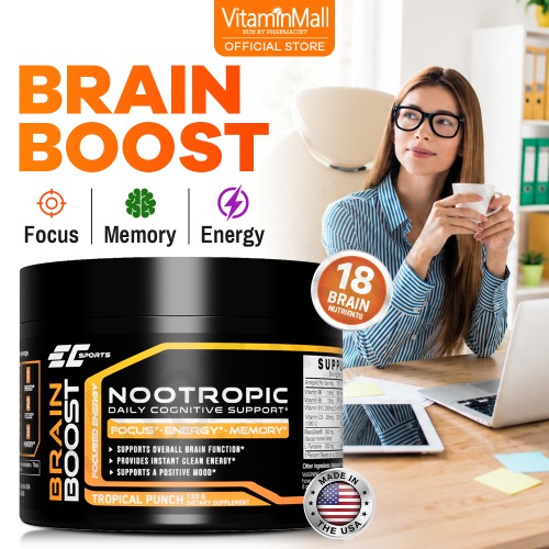 EC Sports Neuro+ Brain Boost – Improve Memory, Increase Focus, Nootropics Brain Supplement -  130g - Tropical Blast Flavor – Support Cognitive Function & Better Brain Health