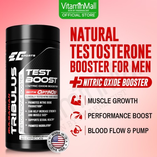 EC Sports Testosterone Booster Supplement for Men - Bulgarian Tribulus, Maca, Nitric Oxide Booster - Build Bigger Muscle
