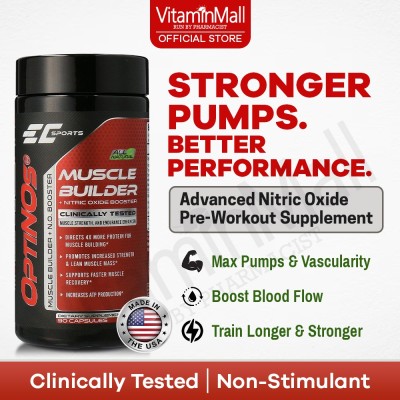 OptiNOs Pre Workout Nitric Oxide Supplement with L Arginine & L Citrulline - 90 Capsules - Patented, Clinically Proven to Boost Muscle Growth, Muscle Pumps, Energy & Vascularity - Powerful Pre workout Nitric Oxide Booster & Muscle Builder