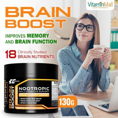 EC Sports Neuro+ Brain Boost – Improve Memory, Increase Focus, Nootropics Brain Supplement -  130g - Tropical Blast Flavor – Support Cognitive Function & Better Brain Health