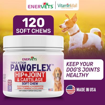 Enervets PawQFlex Dog Hip and Joint Supplement - Glucosamine for Dogs, Dog Supplement with Turmeric MSM, Mobility Chews - Dog Vitamins, Pet Supplement for Dogs - Chicken Flavoured Dog Treats, 120 Soft Chews