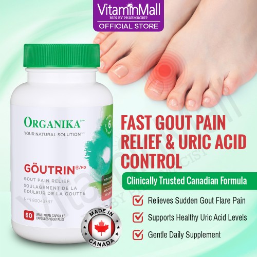 Organika Goutrin Gout Control Supplement – Relief for Gout Related Joint Pain, Lower Uric Acid & Prevent Gout Attack - With Celery Extract, Cherry Extract – 60 Vegetarian Capsules – Flash Out Uric Acid - Support Healthy Uric Acid Level 
