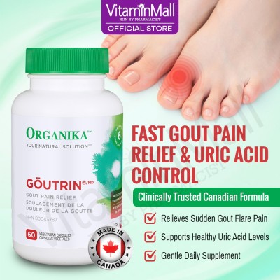 Organika Goutrin Gout Control Supplement – Relief for Gout Related Joint Pain, Lower Uric Acid & Prevent Gout Attack - With Celery Extract, Cherry Extract – 60 Vegetarian Capsules – Flash Out Uric Acid - Support Healthy Uric Acid Level 
