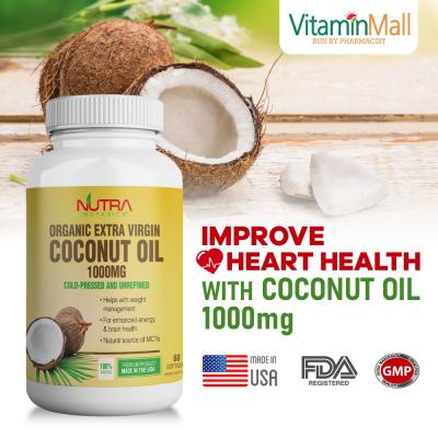 Nutra Botanics Organic Extra Virgin Coconut Oil 1000mg - 60 Softgels - Support Weight Loss, Healthy Brain Function, Skin, Hair Growth - Rich in MCT