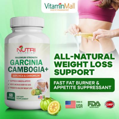 Nutri Botanics Maximum Strength Garcinia Cambogia + – Fast Acting Fat Burner, Powerful Carb Blocker, Effective Appetite Suppressant – 100% Natural Weight Loss Supplement - 60 Capsules