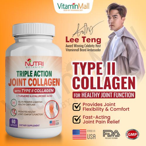 Nutri Botanics Triple Action Joint Collagen with Type II Collagen, Turmeric Curcumin & Hyaluronic Acid – 60 Capsules – Joint Health Supplement, Chondroitin, Vitamin C, Biotin, Healthy Cartilage, Cartilage Degradation