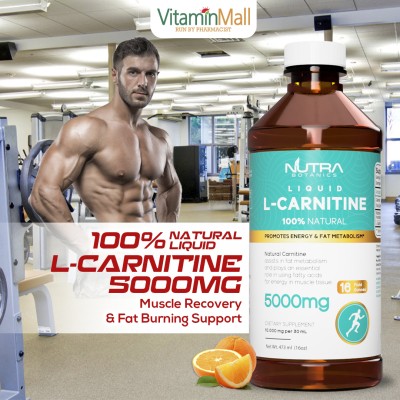Nutra Botanics Liquid L-Carnitine 5000mg - Liquid Fat Burner - 473ml - Orange Flavored - Supports Energy Production and Fast Recovery From High Intensity Workouts