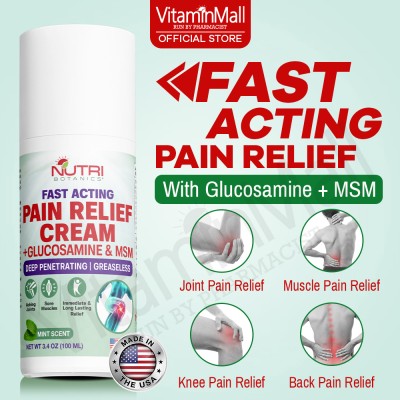 Nutri Botanics Pain Relief Cream with Glucosamine & MSM – 100ml – Mint Scent – 15 Natural Ingredients for Fast & Long Lasting Relief for Joint Pain, Arthritis, Knee Stiffness, Back Pain, Neck Pain, Sore Muscle, Muscle Ache, Sprain, Frozen Shoulder