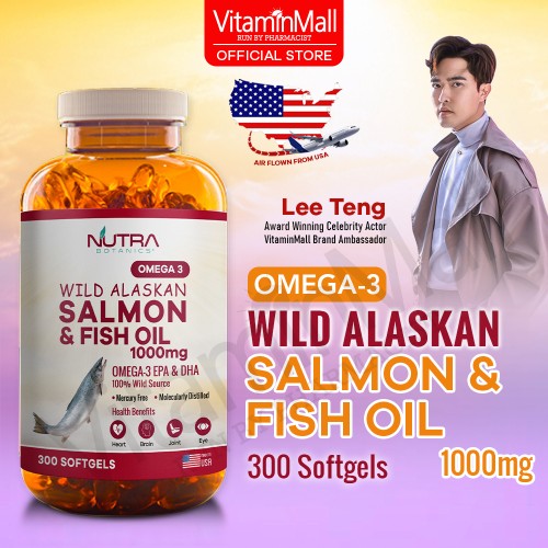 Nutra Botanics Omega 3 Wild Alaskan Salmon & Fish Oil 1000mg – 300 Softgels – With Omega-3 EPA & DHA for Heart, Brain & Joint Support – Molecular Distilled Fish Oil Supplement Nutra Botanics Omega 3 Wild Alaskan Salmon & Fish Oil 1000mg – 300 Softgels – With Omega-3 EPA & DHA for Heart, Brain & Joint Support – Molecular Distilled Fish Oil Supplement