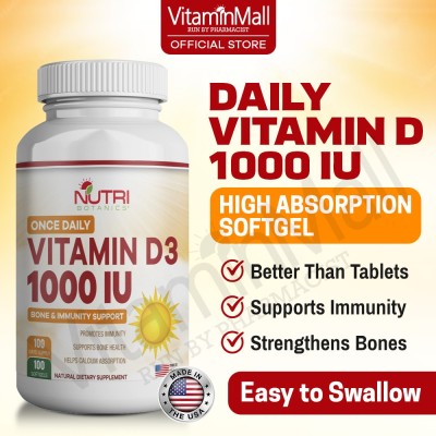 Nutri Botanics Vitamin D3 1000IU – 100 Softgel – Immune Support, Bone Health, Prevent Vitamin D Deficiency - Supplement